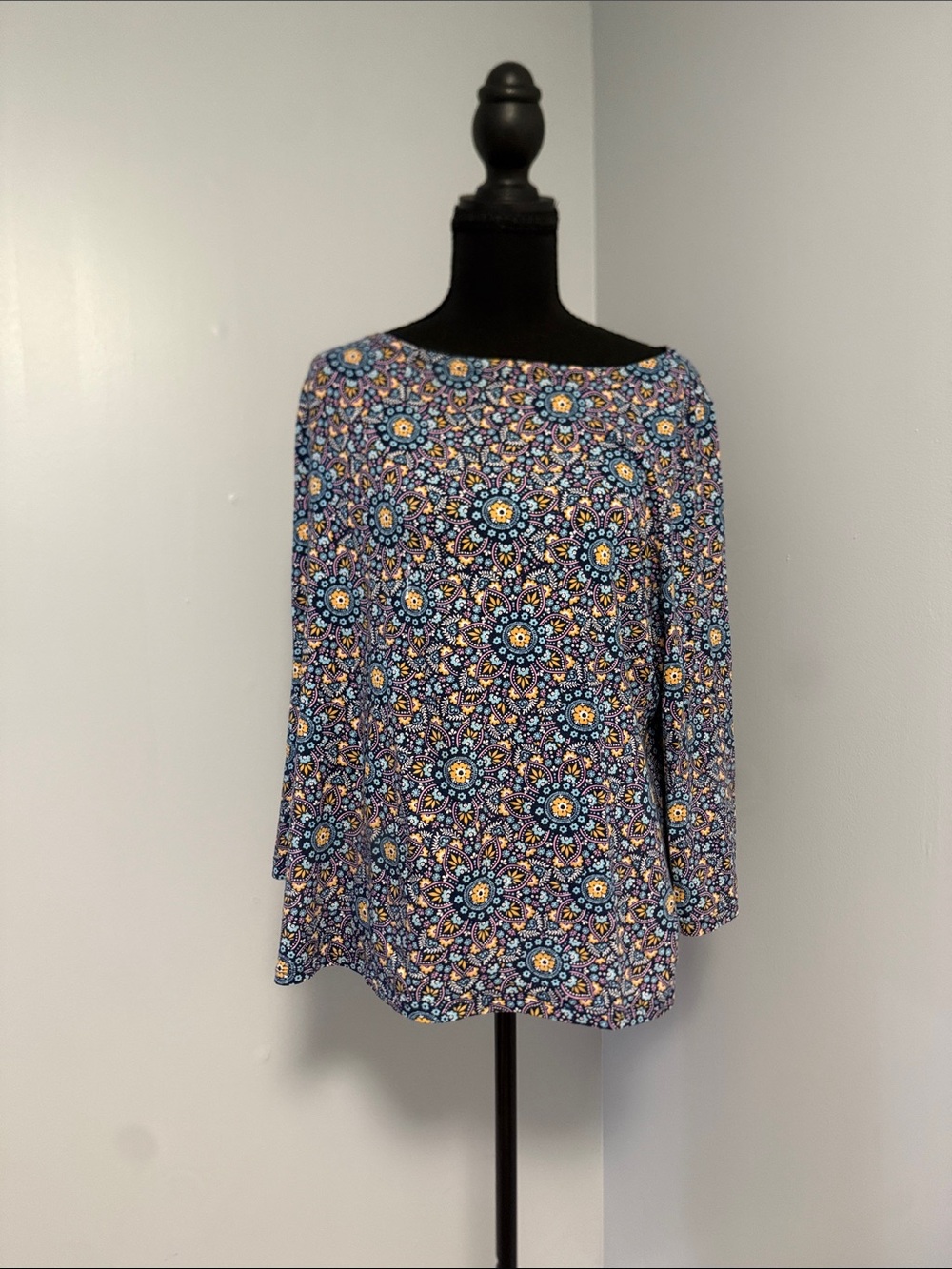 Talbots Blue Floral Boatneck Tunic Top